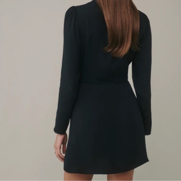 Black REFORMATION long sleeved button-down collared mini dress - Picture 2 of 5